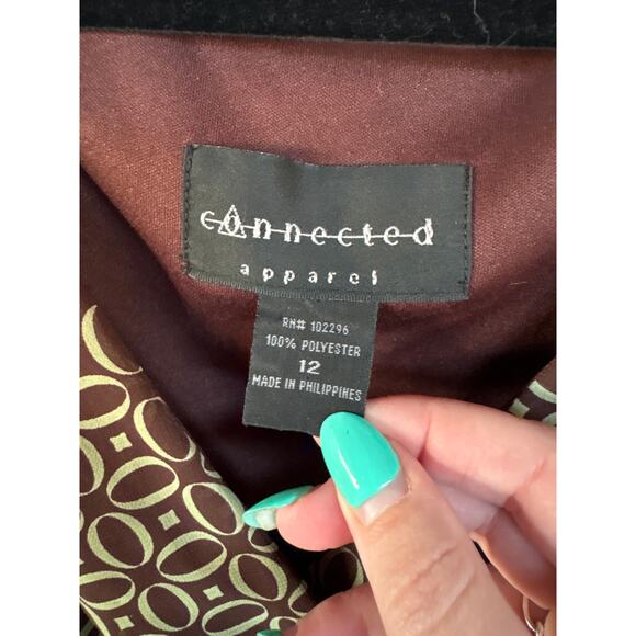 Y2K Office Siren Babydoll Sleeveless Midi Dress Brown Mod Business Casual Sz 12 - Picture 8 of 8